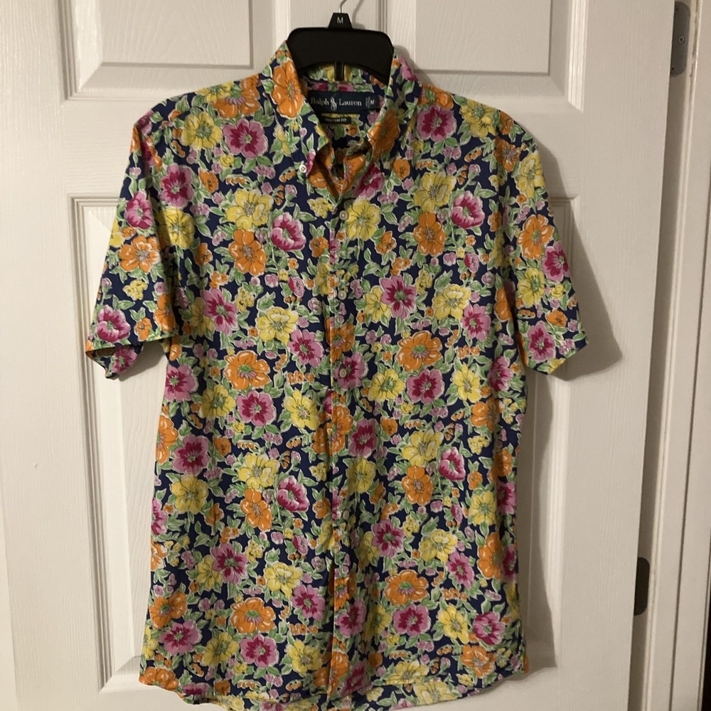 Ralph Lauren Shirt Floral Mens Medium Bright Custom Fit Button Down